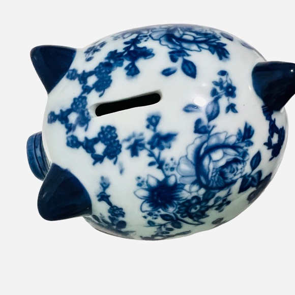 Vintage Delft Style Cobalt Blue Hand-painted Ceramic Piggy Bank - Picture 4 of 7